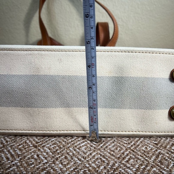 Fossil Rachel Blue Gray /Cream Coated Canvas KEY Leather Shoulder Tote Bag - Picture 5 of 14